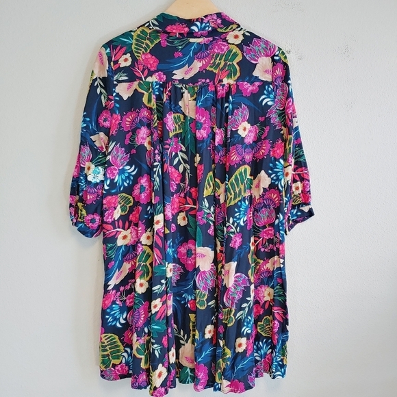 Umgee Floral Tunic Top Mini Dress Sz M Boxy Colorful Summer Vacation Pullover - Picture 8 of 9